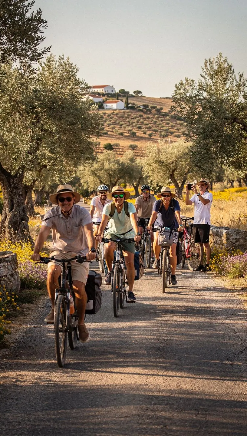 Group of cyclists adapting to varied skill levels